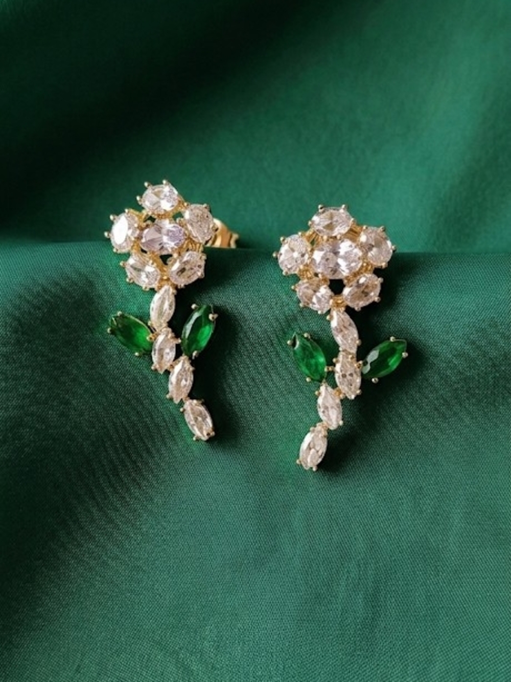 Flower Cluster Green Leaf Earrings